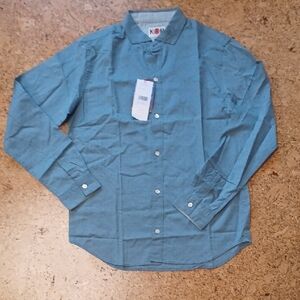 KRM Kyoto Men's Indigo Dot Silk Button Down Shirt Size M NWT